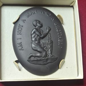 Black Basalt Wedgwood Plaque Made In England  AM I NOT A MAN AND A BROTHER